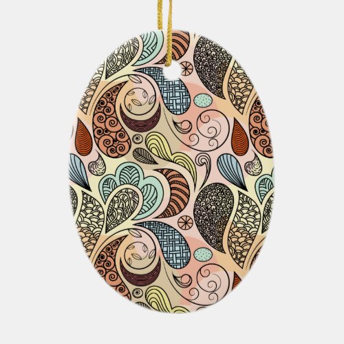 Whimsical Paisley Doodle Scribble Watercolor Ceramic Ornament