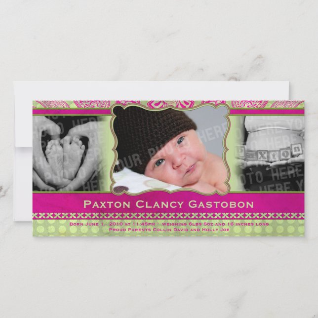 Whimsical Paisley urban & Hip Baby Announcement (Front)