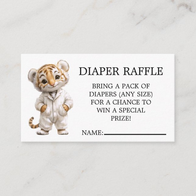 Whimsical Pajama Parade Tiger Diaper Raffle Enclosure Card (Front)