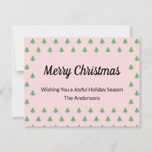 Whimsical Pale Pink and Green Christmas Trees Holiday Card