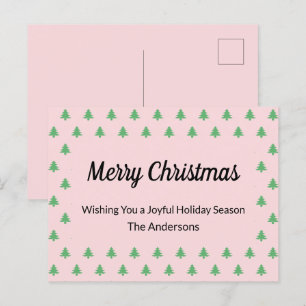 Whimsical Pale Pink and Green Christmas Trees Holiday Postcard