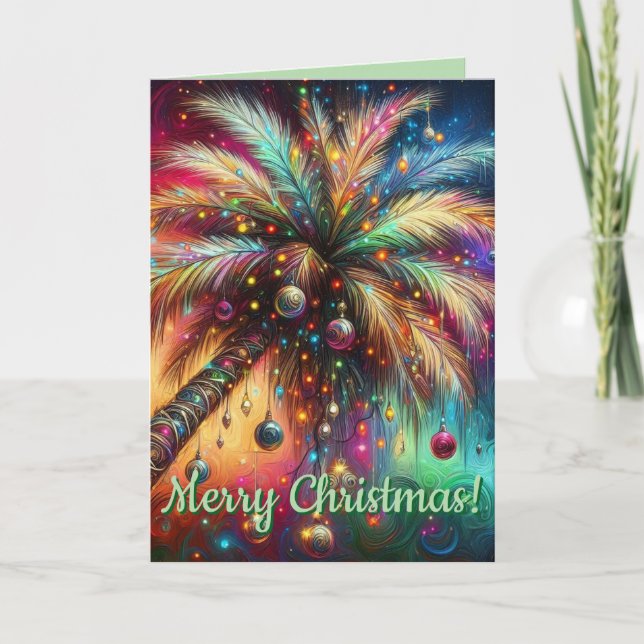 Whimsical Palm Tree – Tropical Beach Holiday Glow Card (Front)
