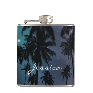 Whimsical Palm Trees and Starry Night Personalised Flask