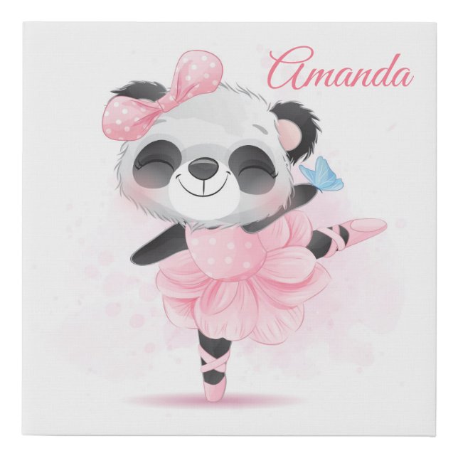 Whimsical Panda Ballet Room Art Faux Canvas Print (Front)