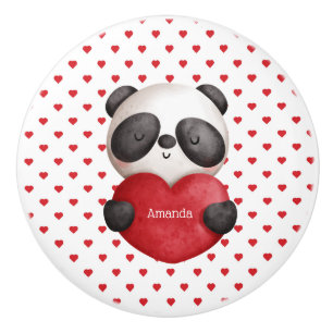Whimsical Panda Bear With Personalized Heart Ceramic Knob