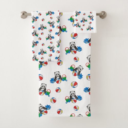 Whimsical Panda Bears Beach Balls Bath Towel Set