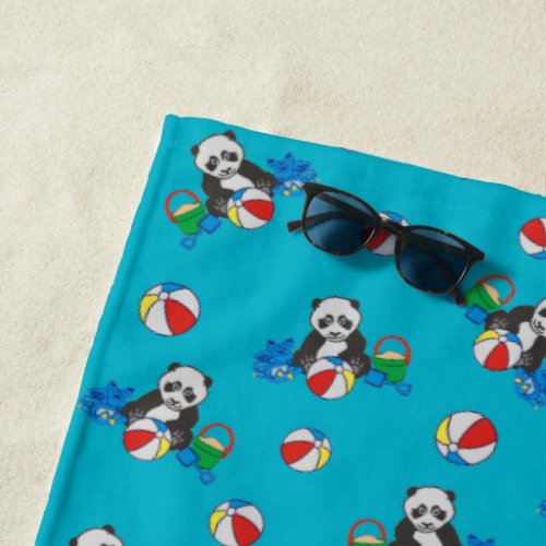 Whimsical Panda Bears Beach Balls Beach Towel