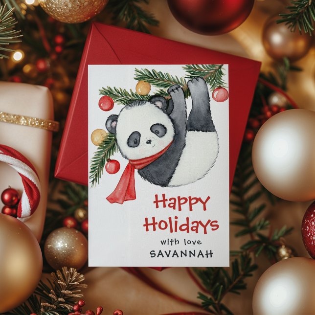 Whimsical Panda Classroom Christmas Holiday Card (Creator Uploaded)