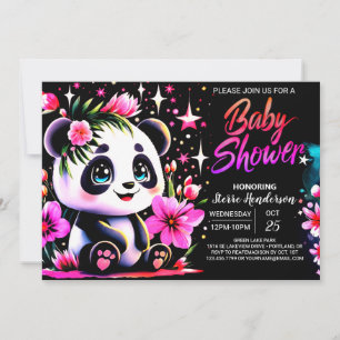 Whimsical Panda Enchantment Girl Baby Shower Invitation