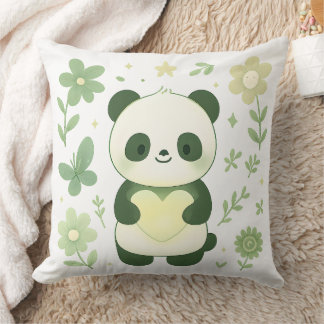 Whimsical Panda Heart Throw Pillow