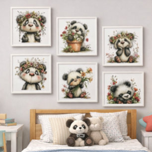 Whimsical Panda Nursery Wall Art Peel And Stick Photo Tile