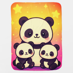 Whimsical Panda Trio in Gradient Dreamscape Baby Blanket