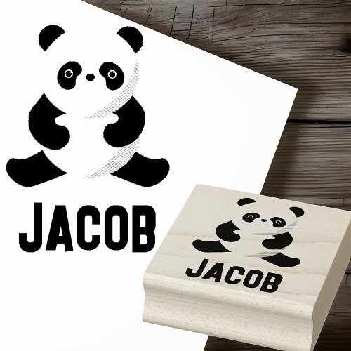 Whimsical Panda with Custom Name Jacob Rubber Art Rubber Stamp