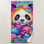 Whimsical Panda Wonderland Beach Towel<br><div class="desc">This eye-catching illustration bursts with vibrant hues, blending playful abstract shapes with an adorable panda at its heart. Its expressive eyes and warm smile create an inviting, joyful atmosphere, while the surrounding floral and dynamic patterns bring an extra splash of energy. This piece is fully customizable, allowing for personal touches...</div>