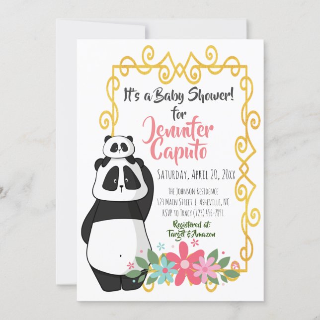 Whimsical Pandas Baby Shower Invitation (Front)