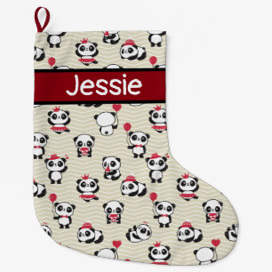 Whimsical Pandas Customizable Large Christmas Stocking