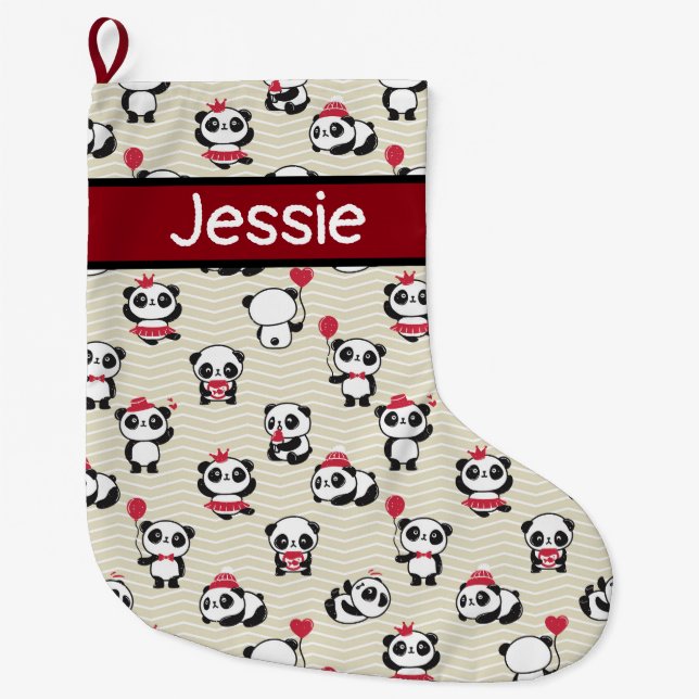 Whimsical Pandas Customizable Large Christmas Stocking (Front)