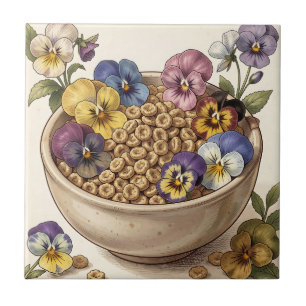 Whimsical Pansy Flower Cereal Bowl Ceramic Tile