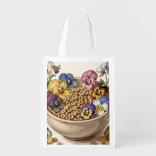 Whimsical Pansy Flower Cereal Bowl Grocery Bag