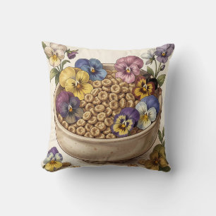 Whimsical Pansy Flower Cereal Bowl Throw Pillow