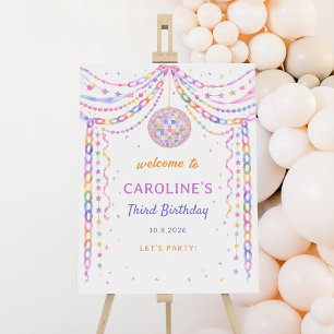 Whimsical Paper Chain Disco Ball Birthday Welcome Foam Board