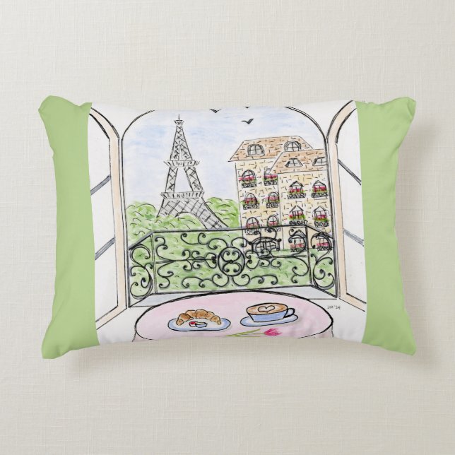 Whimsical Paris and Eiffel Tower  Accent Pillow (Front)