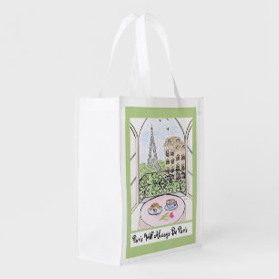 Whimsical Paris and Eiffel Tower ALWAYS PARIS Grocery Bag