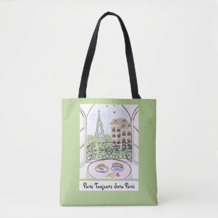 Whimsical Paris and Eiffel Tower ALWAYS PARIS Tote Bag
