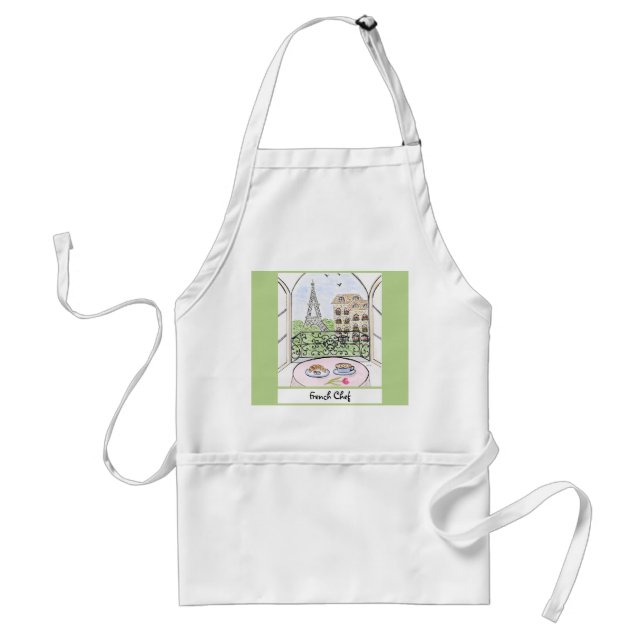 Whimsical Paris and Eiffel Tower French Chef Adult Apron (Front)