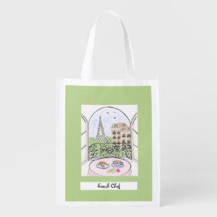 Whimsical Paris and Eiffel Tower French Chef TEMPL Grocery Bag