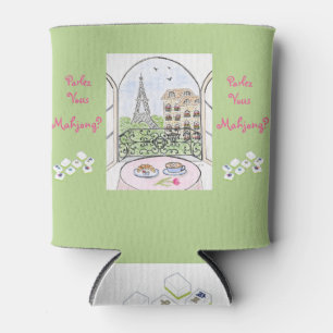 Whimsical Paris and Eiffel Tower Parley MAHJONG Can Cooler