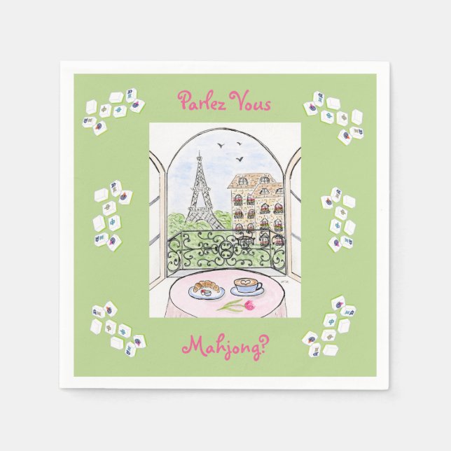 Whimsical Paris and Eiffel Tower Parley MAHJONG Napkins (Front)