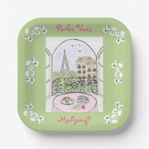 Whimsical Paris and Eiffel Tower Parley MAHJONG Paper Plates