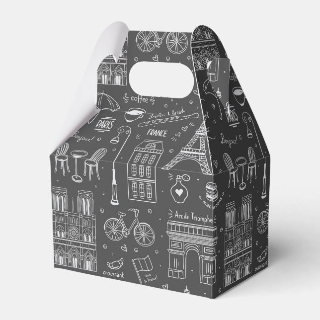 Whimsical Paris Doodles Pattern  Favor Boxes (Front Side)