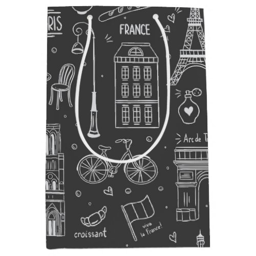 Whimsical Paris Doodles Pattern Medium Gift Bag