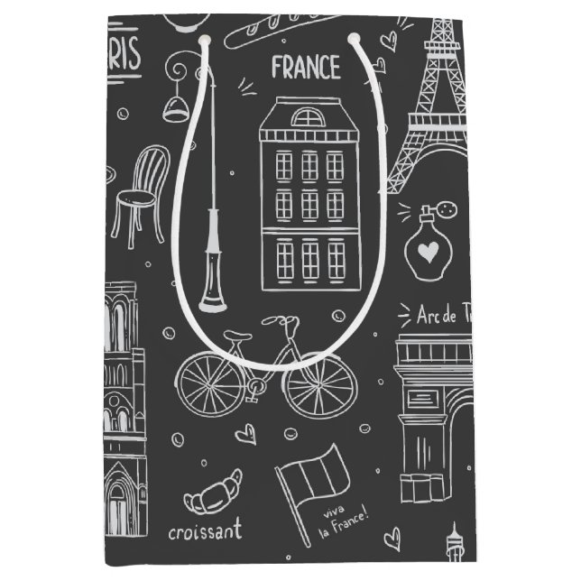 Whimsical Paris Doodles Pattern Medium Gift Bag (Front)