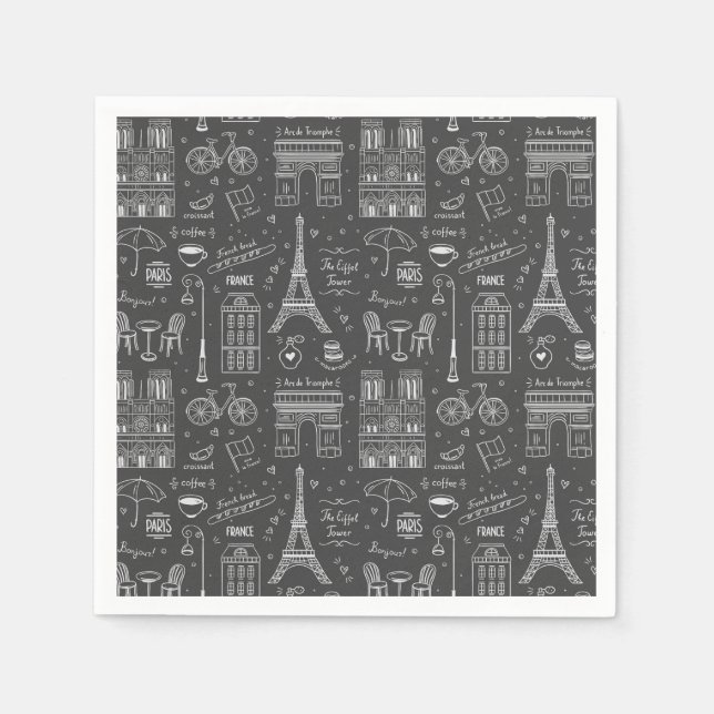 Whimsical Paris Doodles Pattern  Napkins (Front)