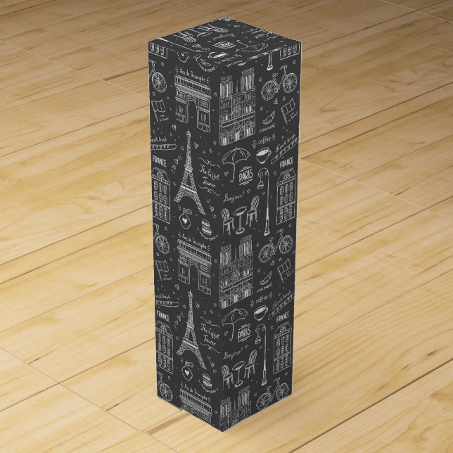 Whimsical Paris Doodles Pattern  Wine Box (Front)