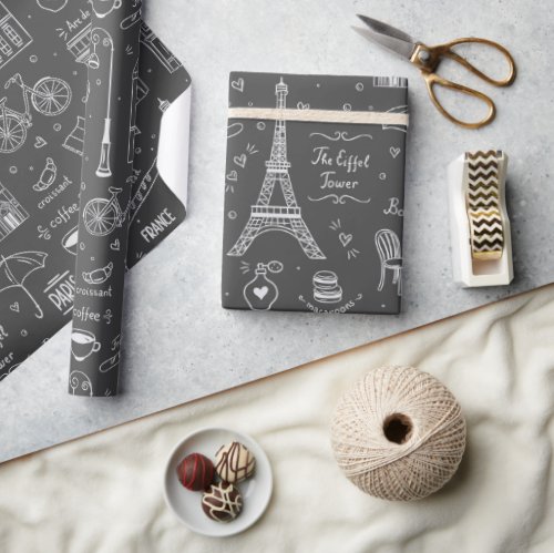 Whimsical Paris Doodles Pattern  Wrapping Paper