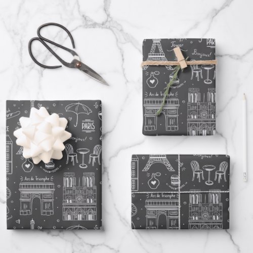 Whimsical Paris Doodles Pattern  Wrapping Paper Sheets