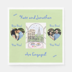 Whimsical Paris Eiffel Tower Bisou Kiss PHOTO Napkins