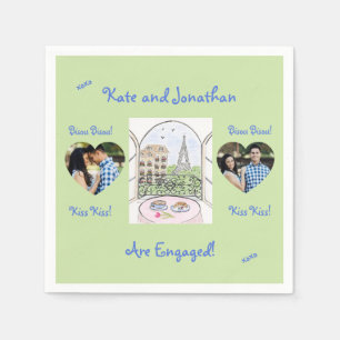 Whimsical Paris Eiffel Tower Bisou Kiss PHOTO Napkins