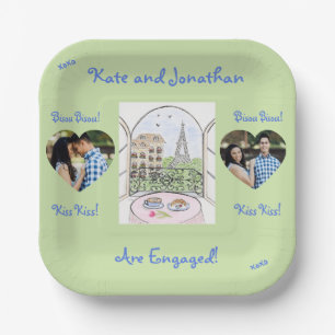 Whimsical Paris Eiffel Tower Bisou Kiss PHOTO Paper Plates