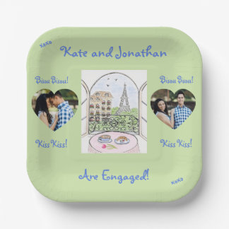 Whimsical Paris Eiffel Tower Bisou Kiss PHOTO Paper Plates