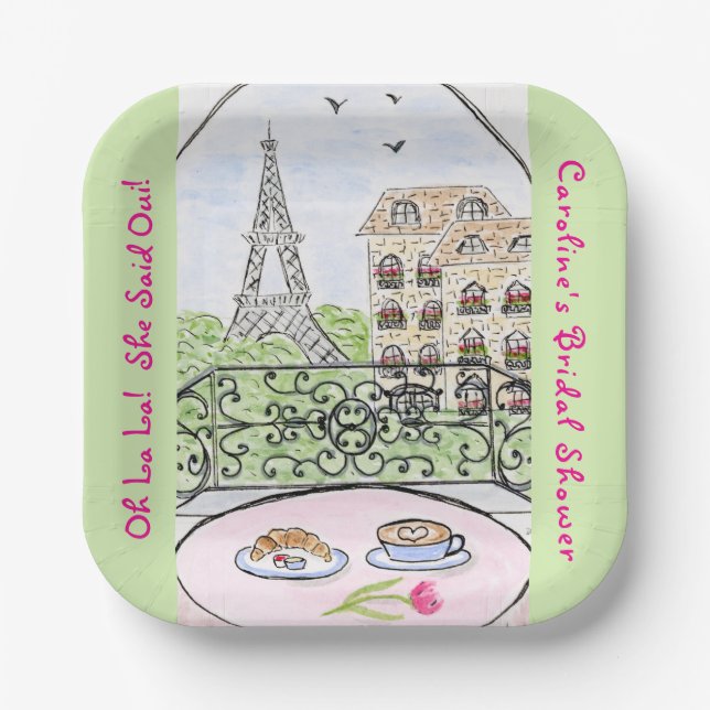 Whimsical Paris Eiffel Tower BRIDAL SHOWER  Paper Plates (Front)