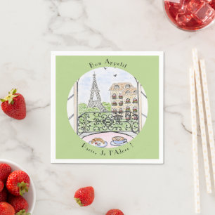 Whimsical Paris Eiffel Tower I Adore You! Bon Napkins