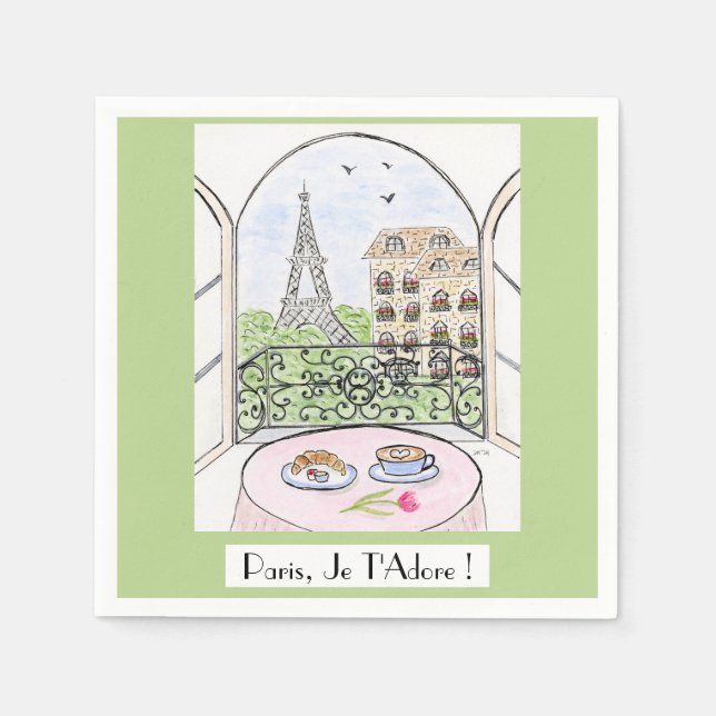 Whimsical Paris Eiffel Tower I Adore You! Napkins (Front)
