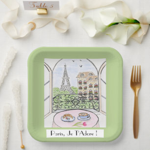 Whimsical Paris Eiffel Tower I Adore You! Paper Plates