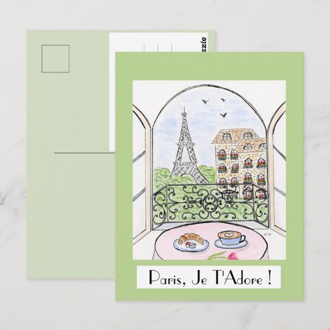Whimsical Paris Eiffel Tower PARIS JE T'ADORE Postcard (Front/Back)