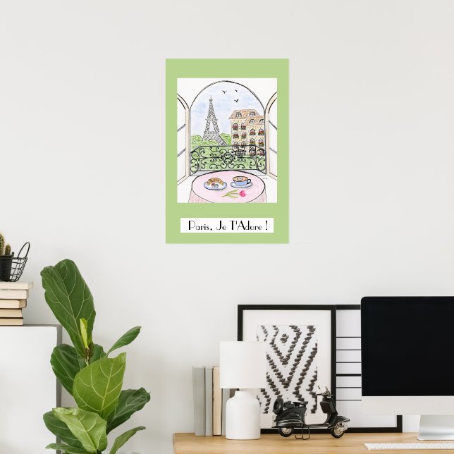 Whimsical Paris Eiffel Tower PARIS JE T'ADORE Poster (Home Office)